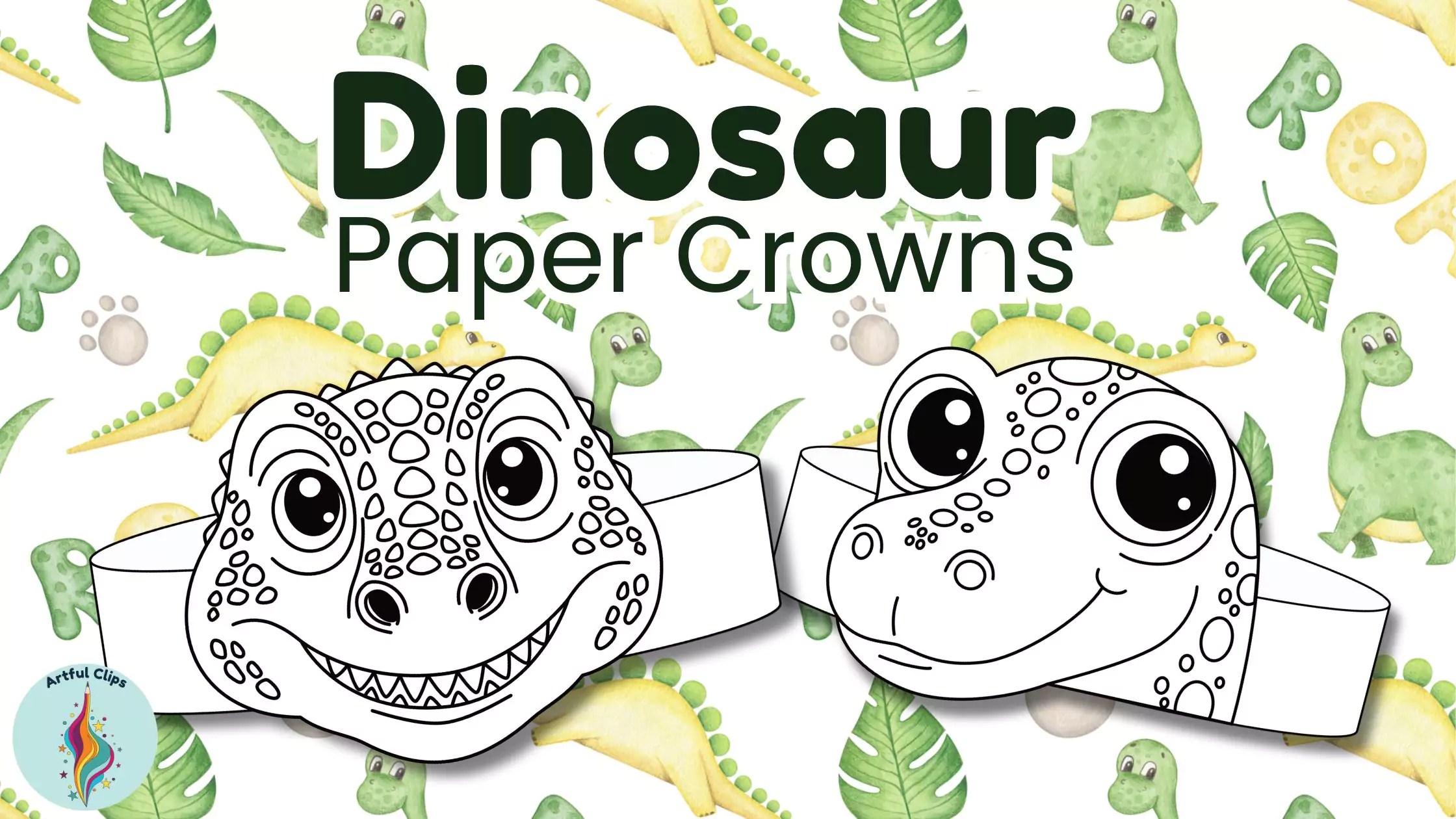 Dinosaur Craft Activity Printable Paper Crown Headband Set Dinosaur Craft Activity Printable Paper Crown Headband Set