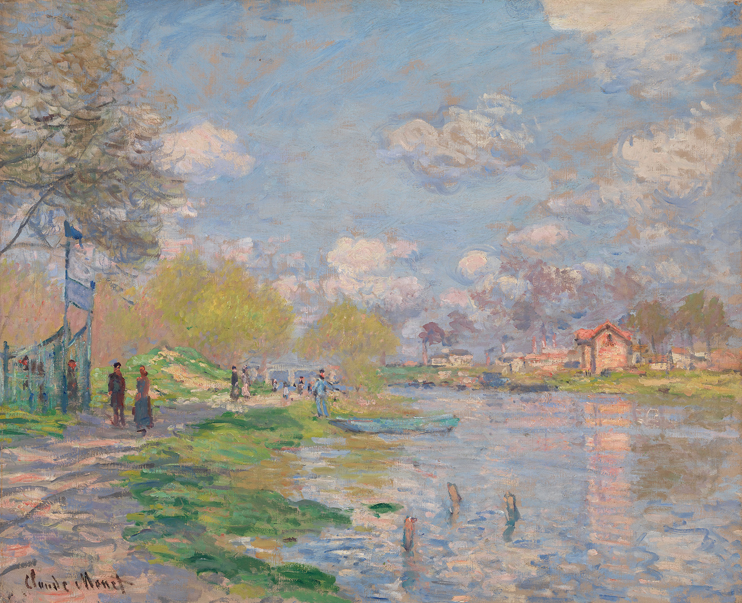 Spring by the Seine Claude Frankreich Frühling Fluss Boot Ufer B A3 01262 Billerantik