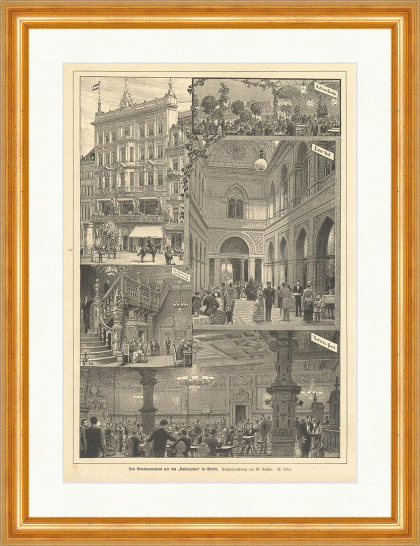 Das Abundautialhaus mit den Kaiserhallen in Berlin W. Geißler Holzstich
