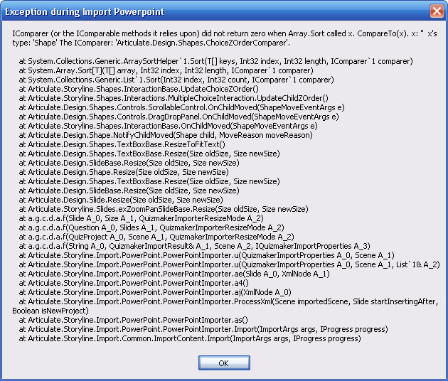 What does this "Exception" mean? Articulate Storyline Discussions E