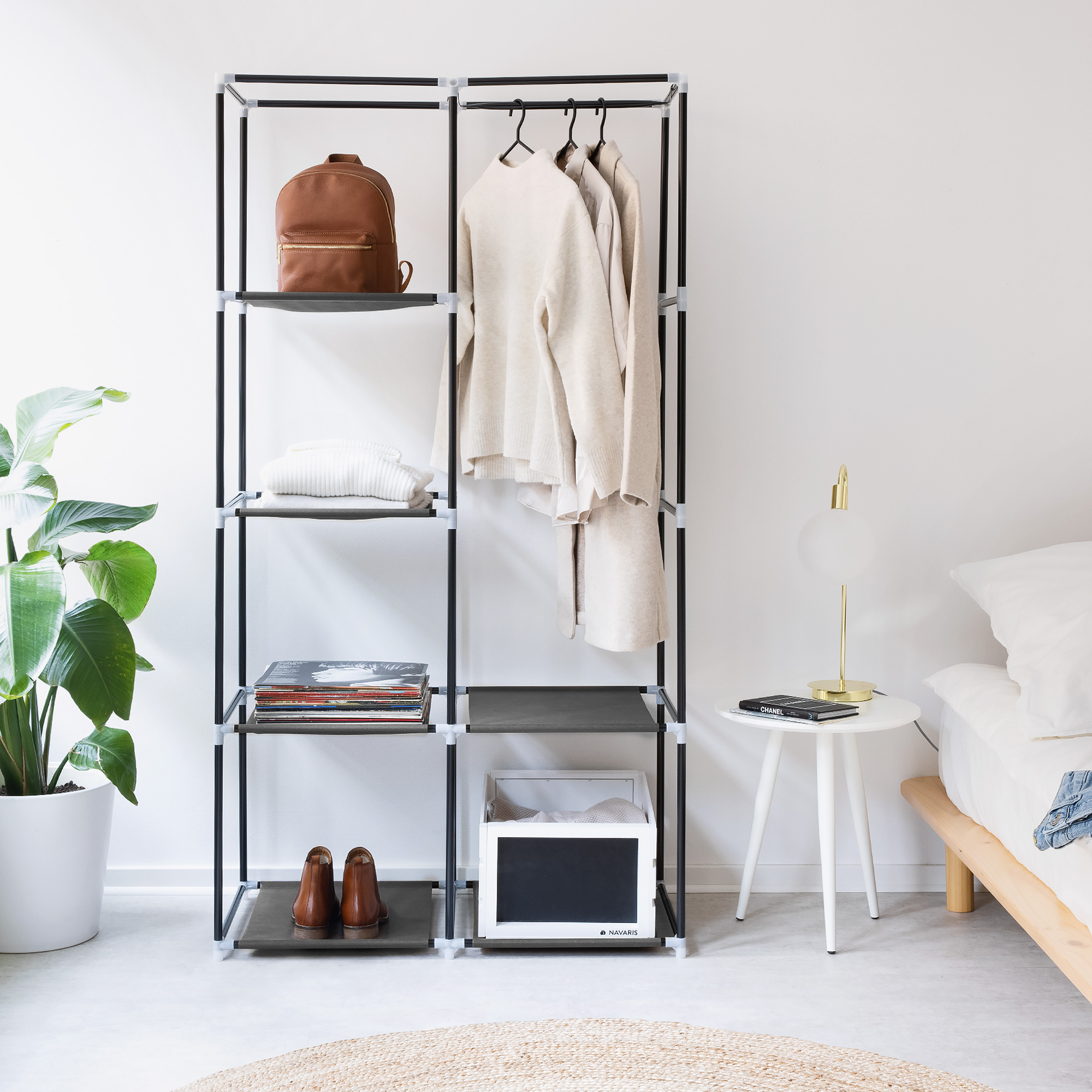 Stoff Faltschrank Kleiderschrank mit Kleiderstange 88x170x45cm Schrank