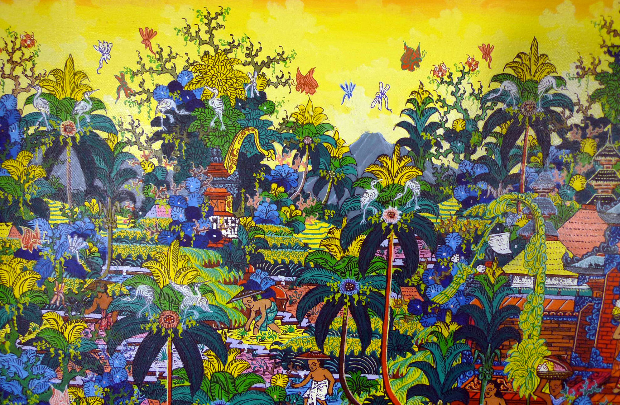 Hand painting Balinese Bali Rice Harvest Well Known Painter Pak Soki