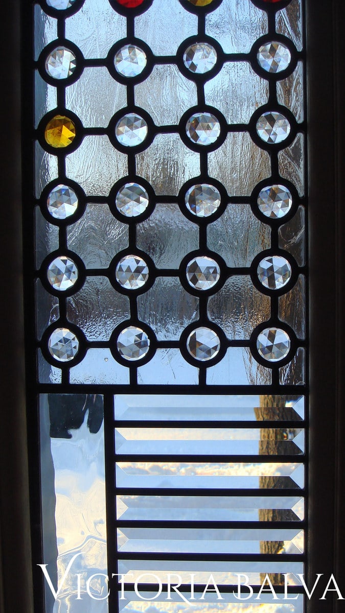 Contemporary stained leaded glass front entrance door w crystal jewels