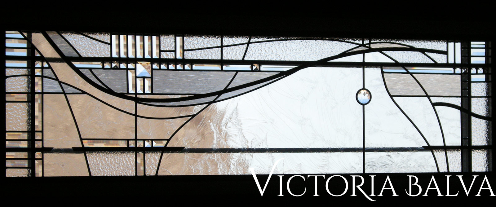 Modern abstract leaded glass bedroom transom windows adding privacy