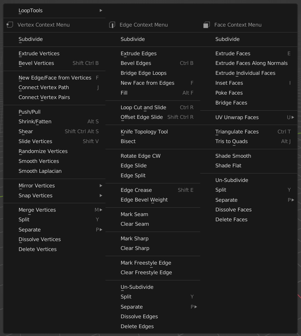 Shortcut for vertex, edge, and face select in Blender