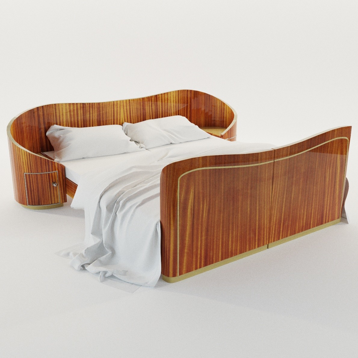 Art Deco bed with bedside tables 3D Realistic Model Artium3D