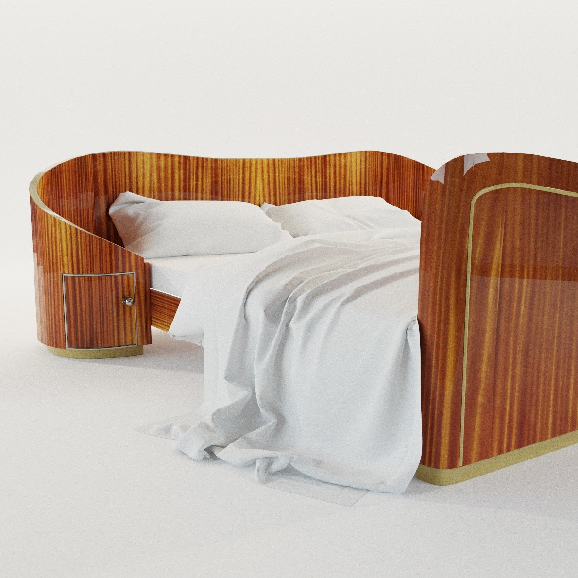 Art Deco bed with bedside tables 3D Realistic Model Artium3D