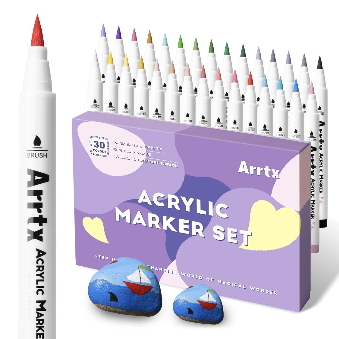 Arrtx acrylic paint marker set of 32 colors brush and fine nib artlantis