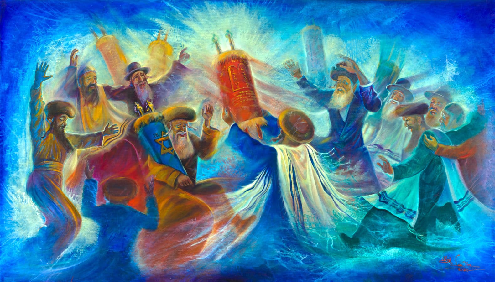 Abstract Jewish Painting Simchat Torah Celebration by Alex Levin