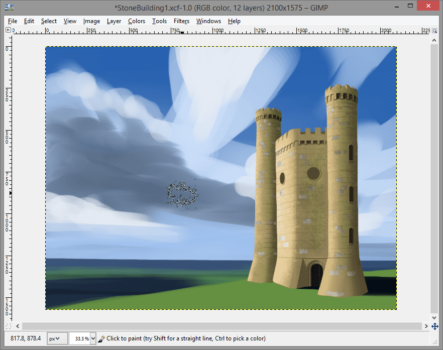 Stone Building Digital Painting In Gimp