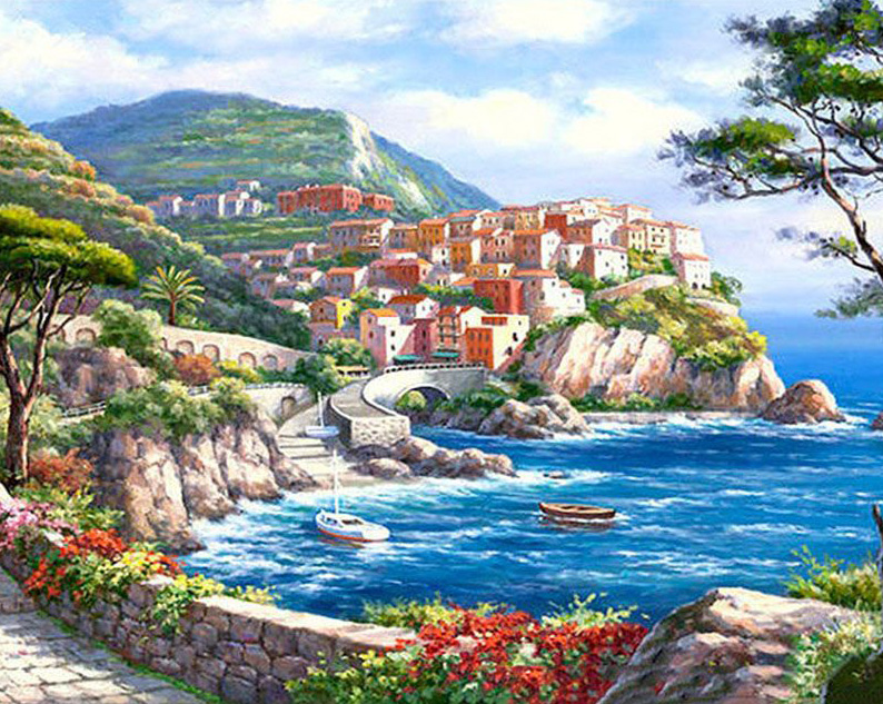 Seaside Village Painting Art Of Paint By Numbers