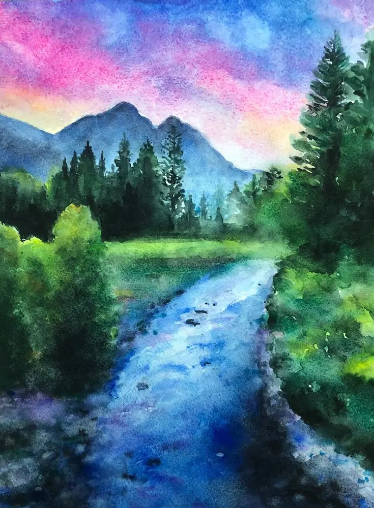 Watercolor Painting Landscape Painting Art Of Paint By Numbers