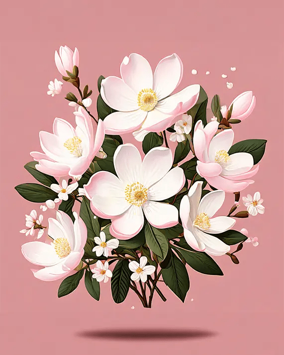 A Bouquet Of Magnolias And Small Daisies Painting Art Of Paint By Numbers