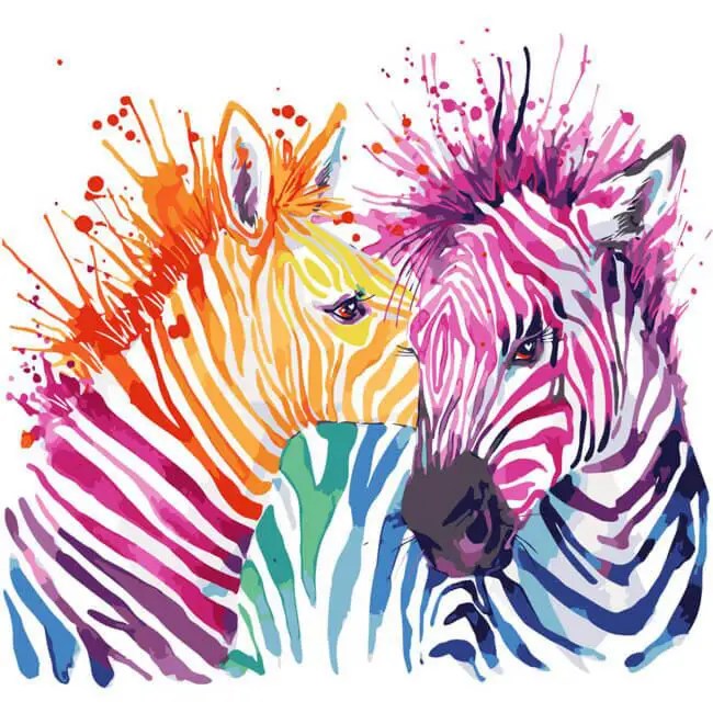 Two Colorful Striped Zebras Painting Art Of Paint By Numbers