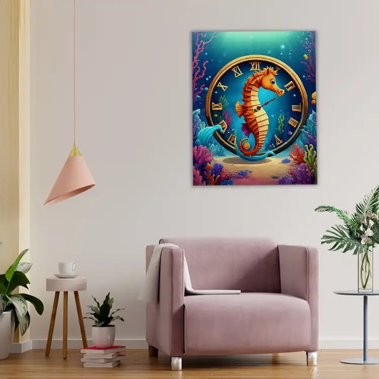 Seahorse By Clock Painting Art Of Paint By Numbers