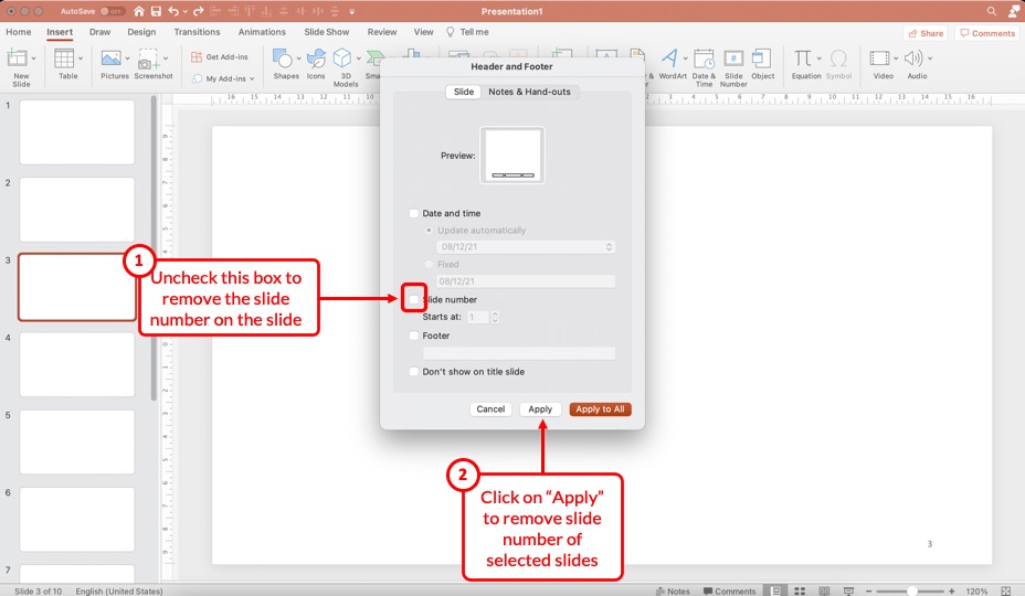 powerpoint page numbers not updating