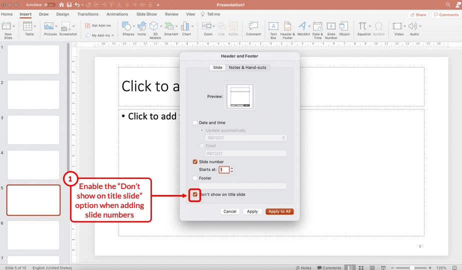 how to add powerpoint slide numbers