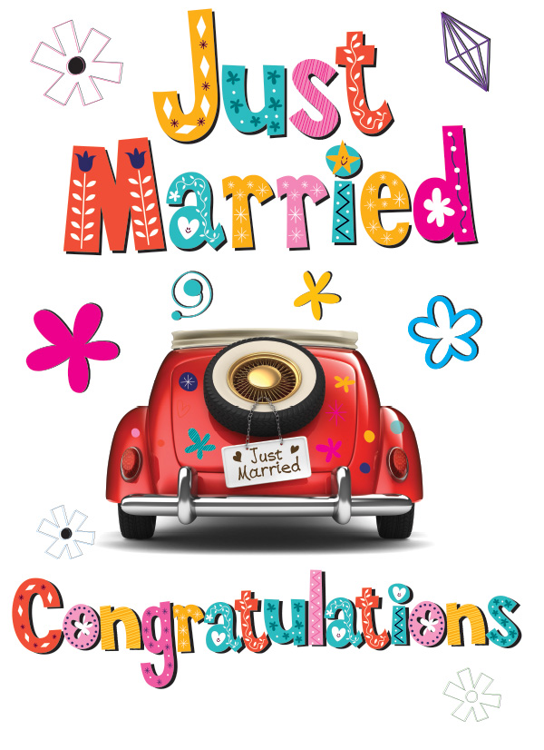 Just Married Congratulations Funky Car Card A1298 Artom Graphics