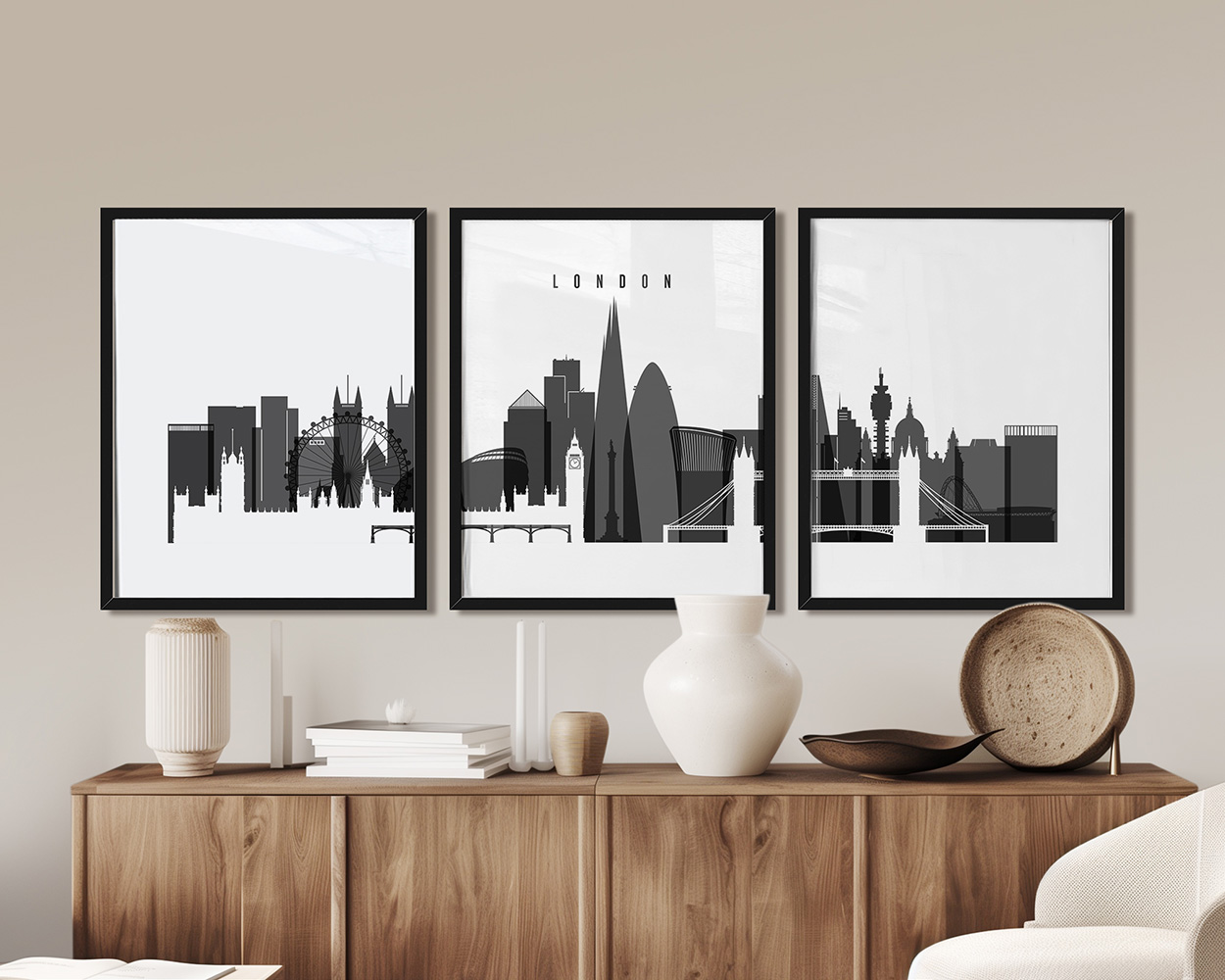 London wall art set of 3 prints black and white Art Prints Vicky