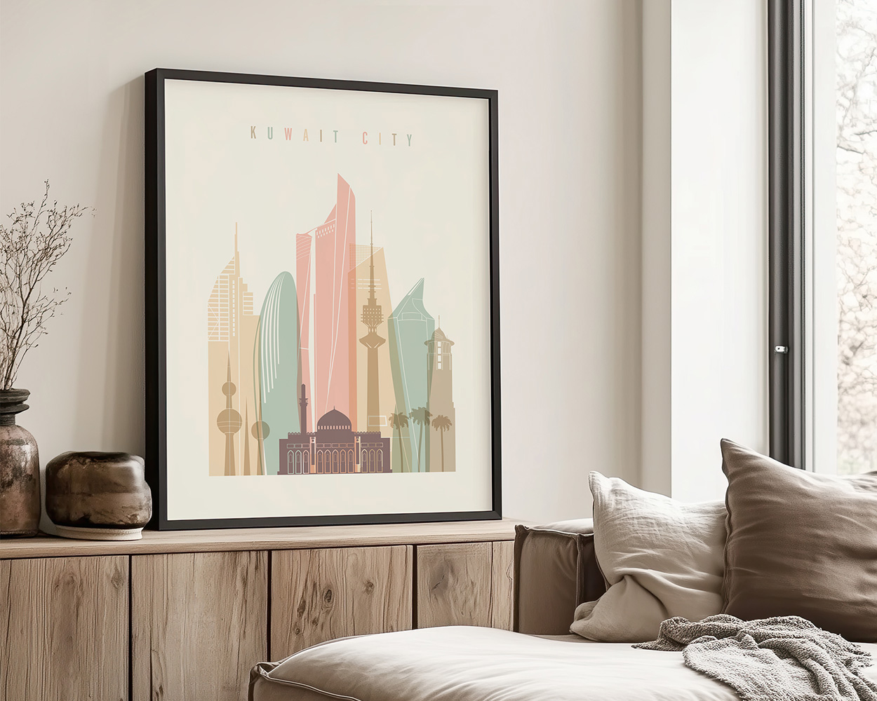 Kuwait City Poster in Warm Pastels ArtPrintsVicky
