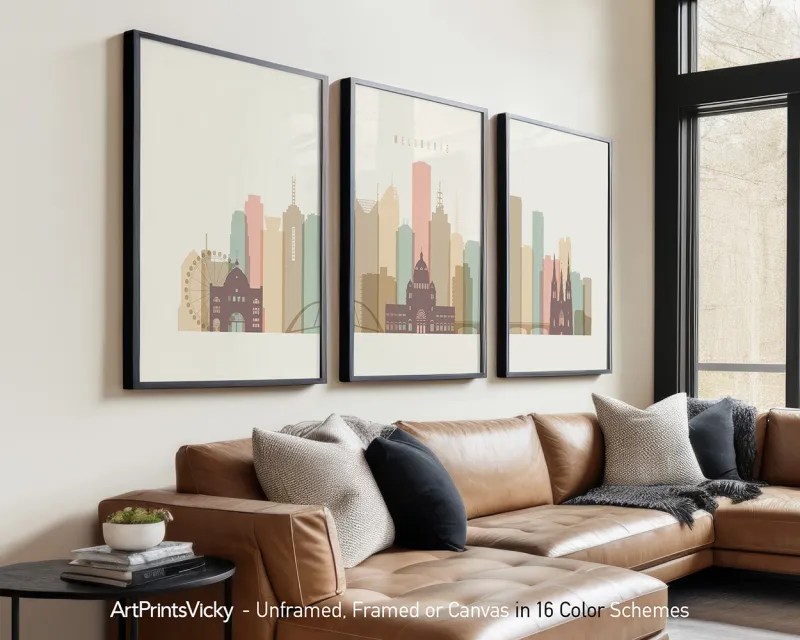 Transform Your Walls with Melbourne City Wall Art Set in Pastel Cream