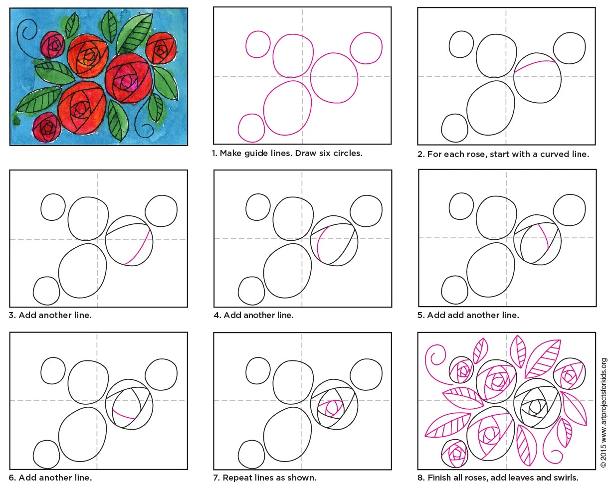 Draw Circle Roses Art Projects for Kids