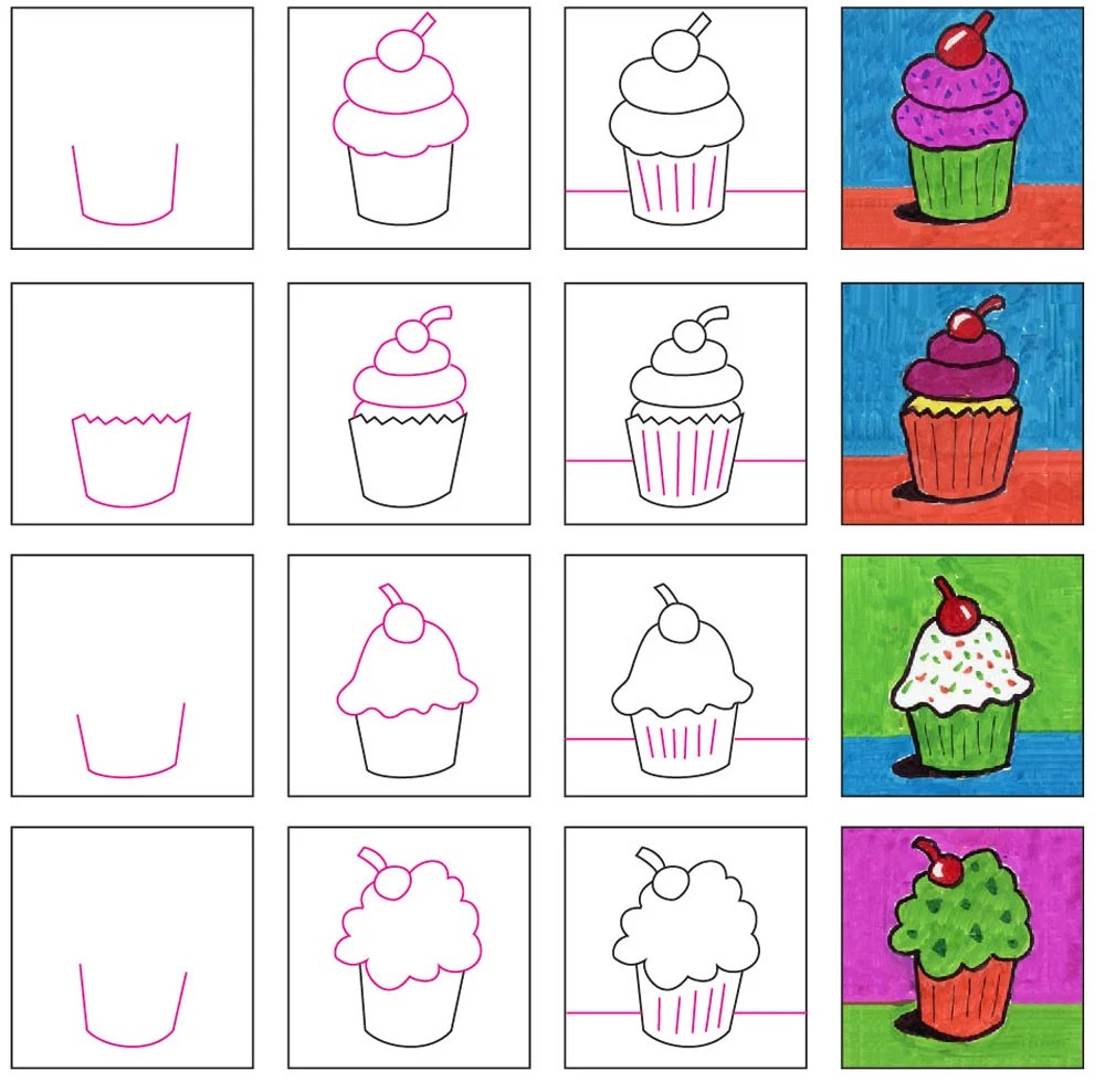 Collection 32+ Images how to draw a cupcake step by step for kids Full HD, 2k, 4k