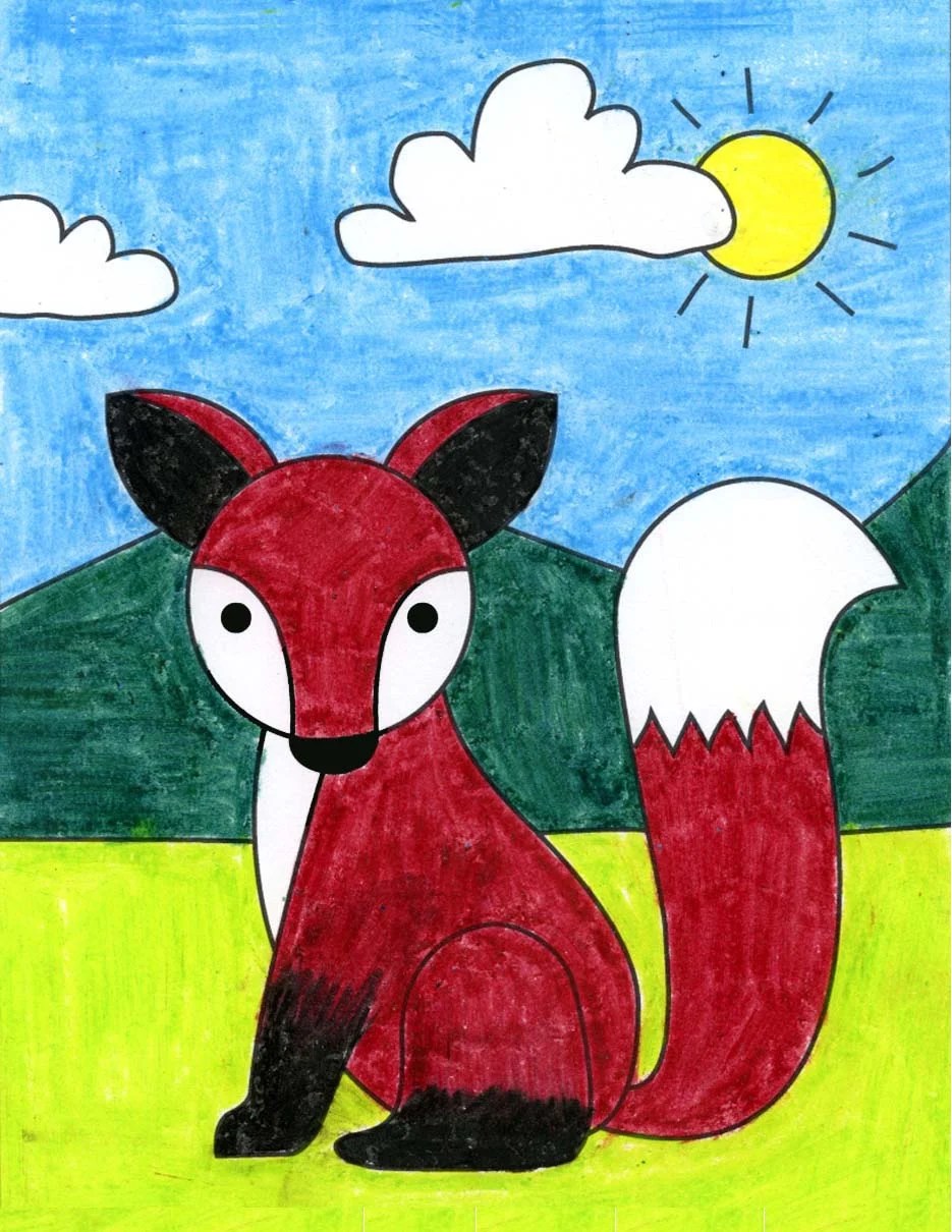 Easy How to Draw a Red Fox Tutorial Video and Fox Coloring Page