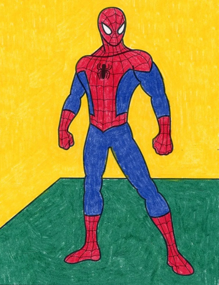 Drawing the torso · the torso will appear a little bigger than the other previous drawings. How To Draw Spiderman Art Projects For Kids