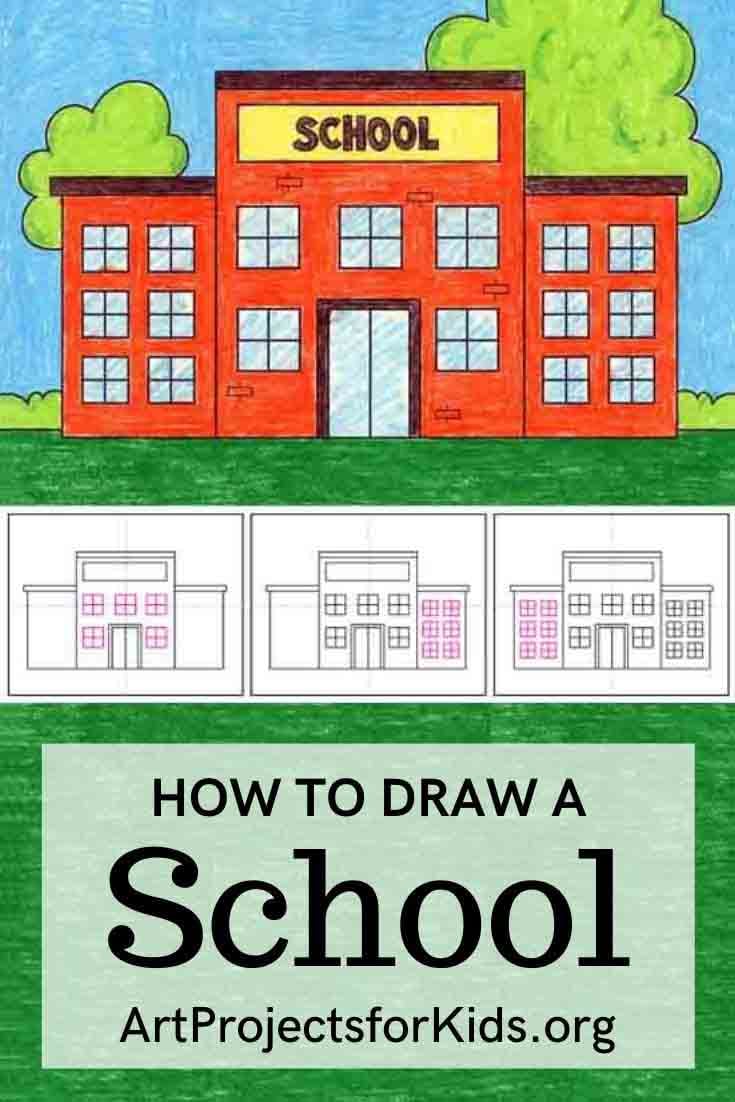 How to Draw a School Step by Step Drawing Lesson for Kids
