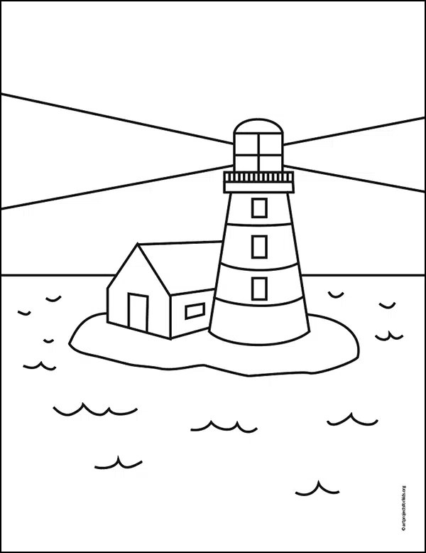 Easy How to Draw a Lighthouse Tutorial and Lighthouse Coloring Page