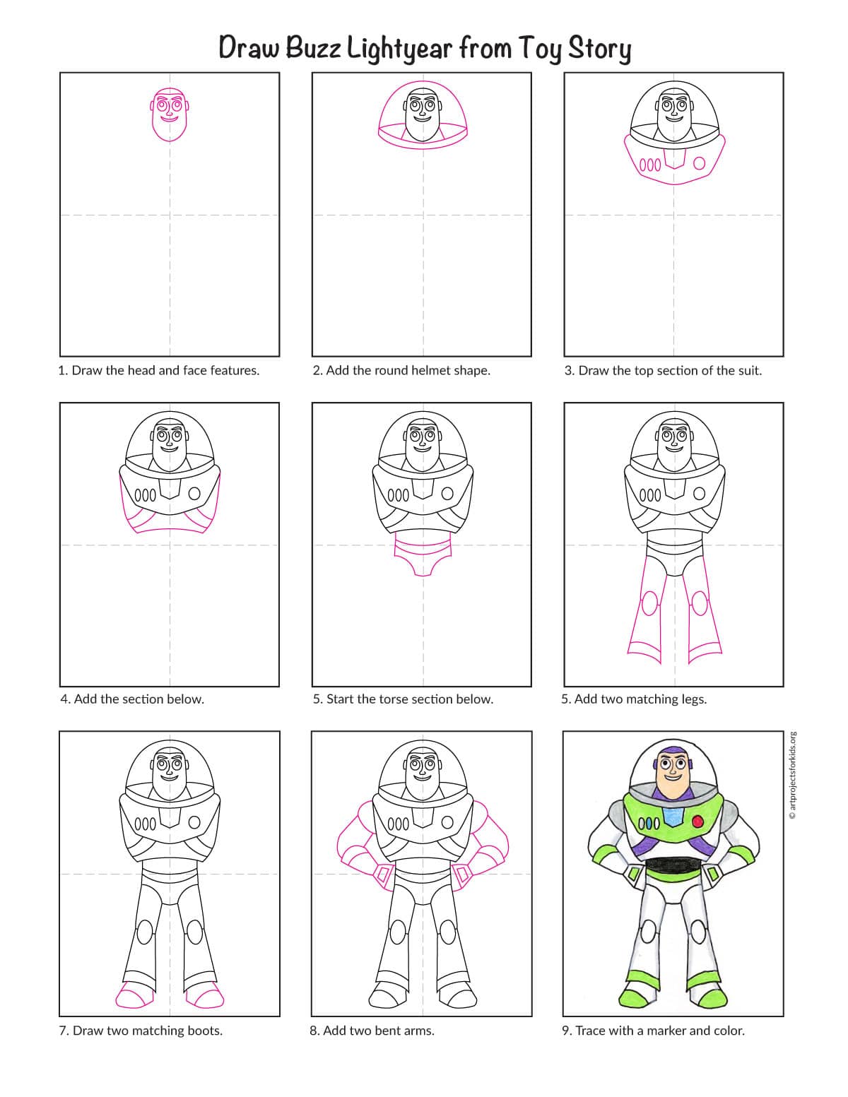 How To Draw Buzz Lightyear From Toy Story Easy And Color