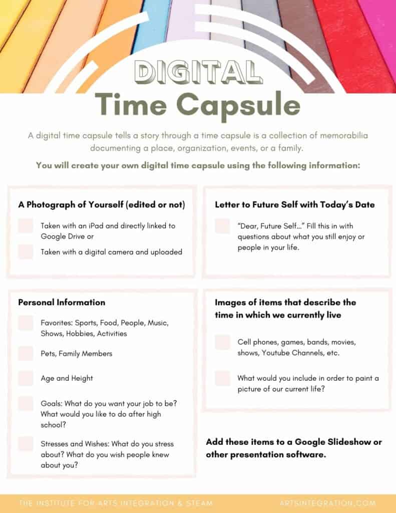 Digital Time Capsule Get to Know Your Students Arts Integration