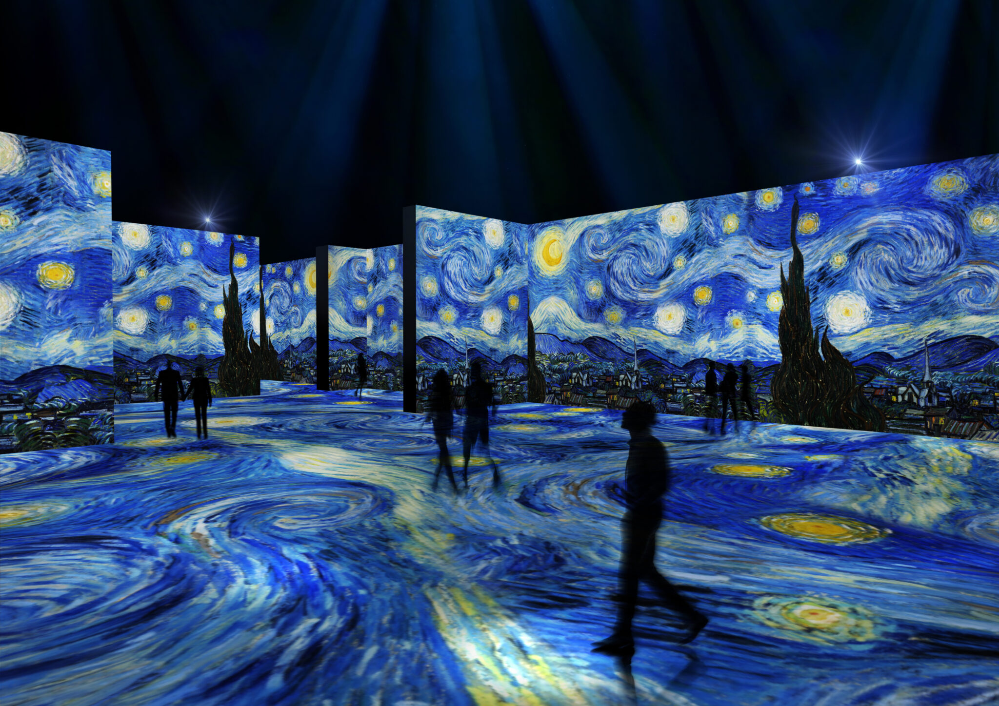 Van Gogh digitale a Londra sdraiati sul pavimento immersi in una notte