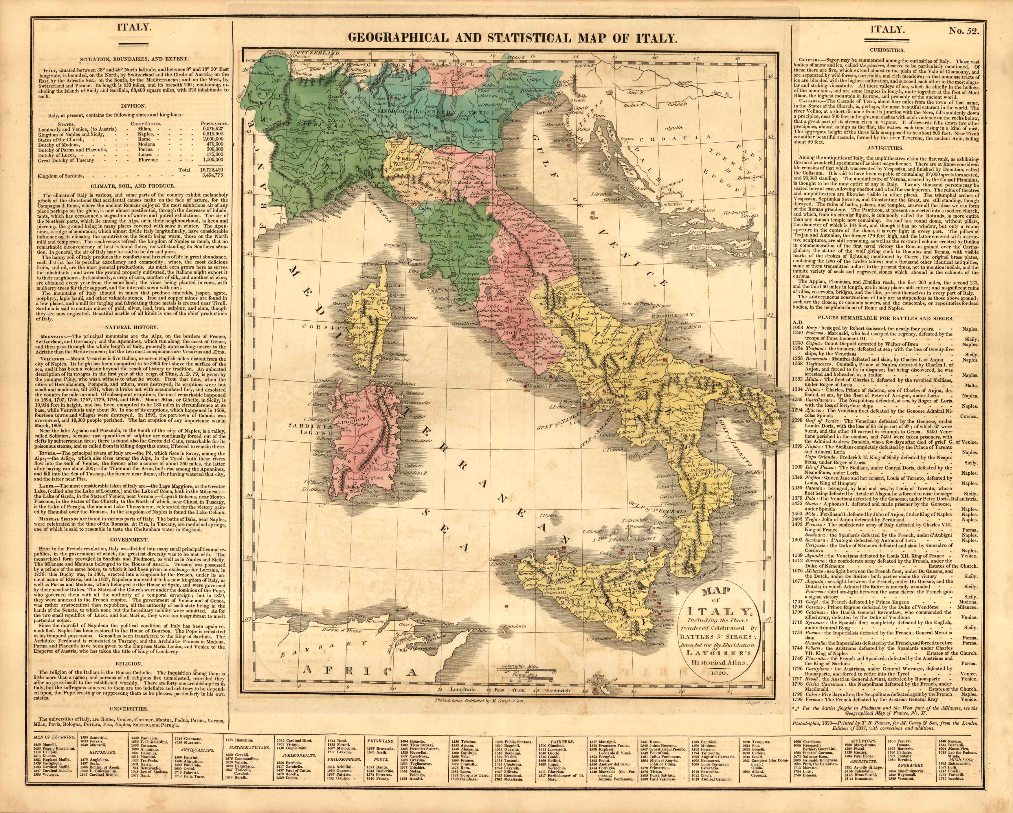 Geographical and Statistical Map of Italy Art Source International