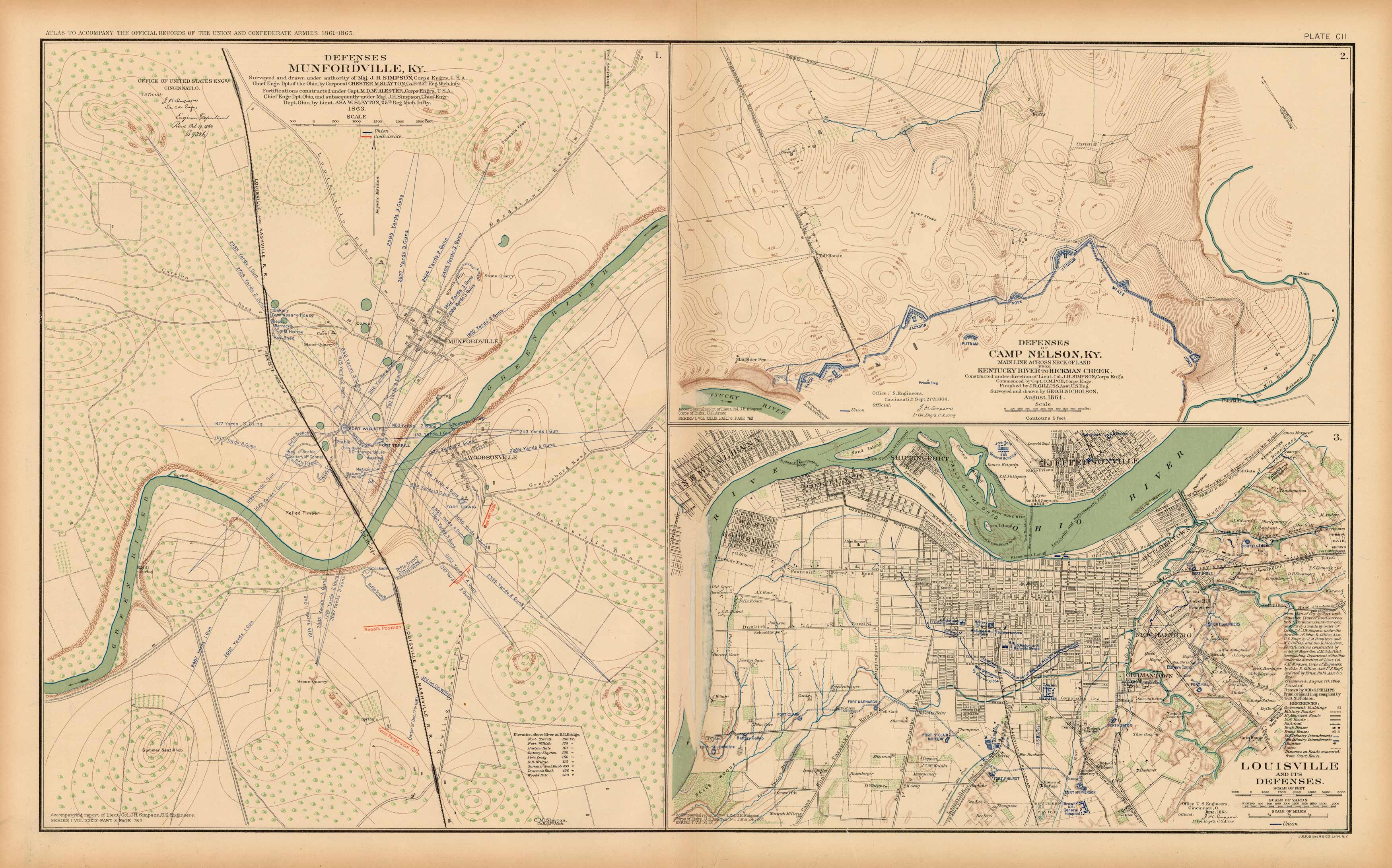 Civil War Atlas; Plate 102 Defenses of Munfordville, KY.; Defenses of