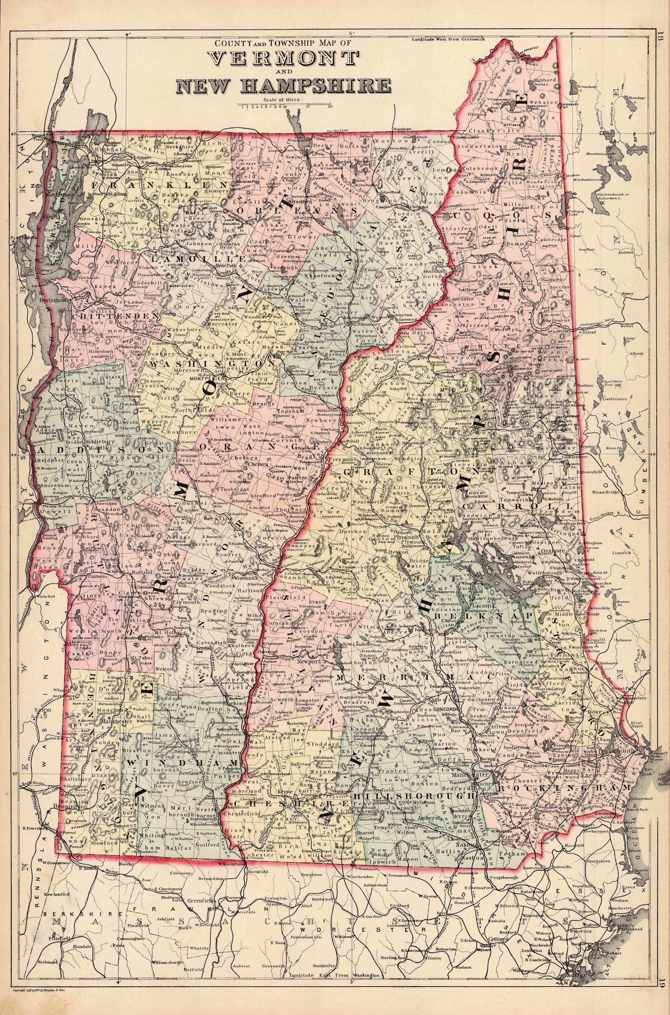 County and Township Map of Vermont and New Hampshire Art Source