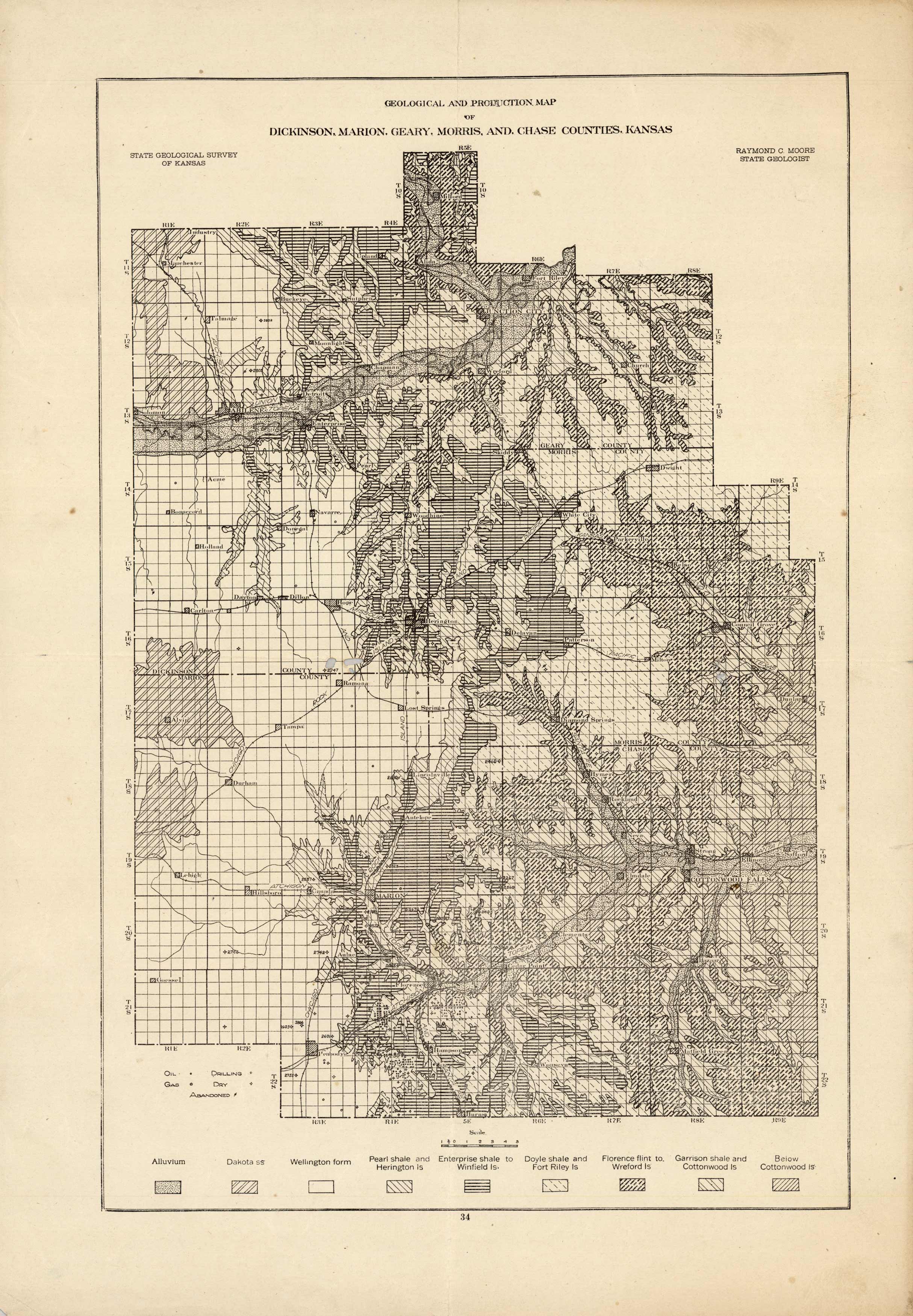 Geological and Production Map of Dickinson, Marion, Geary, Morris, and