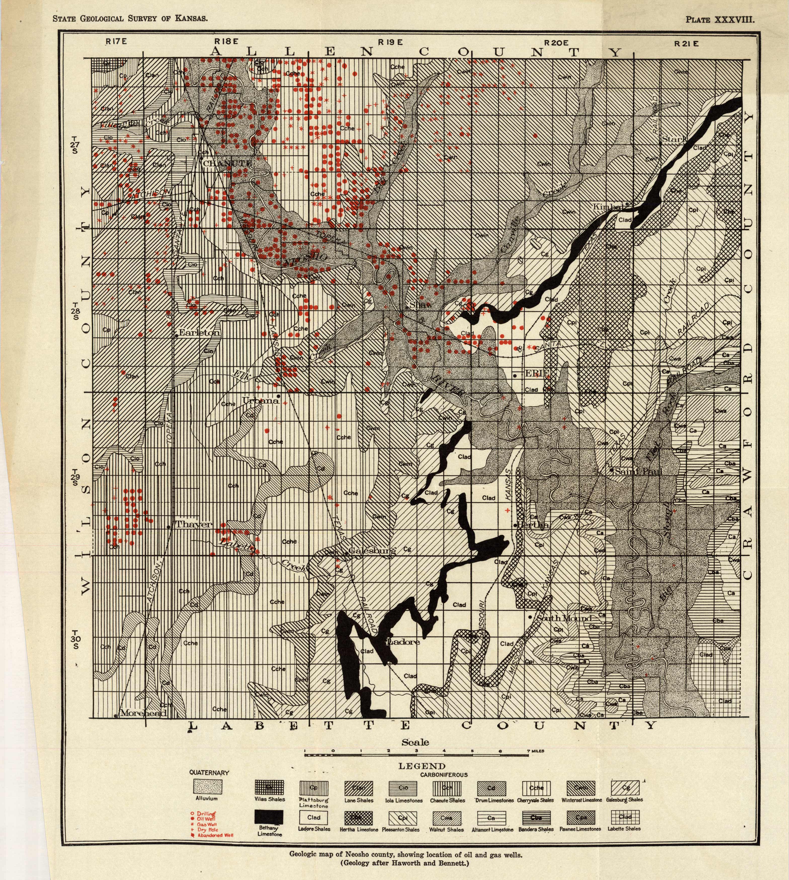 Geologic Map of Neosho County(Kansas), Showing Location of Oil and Gas