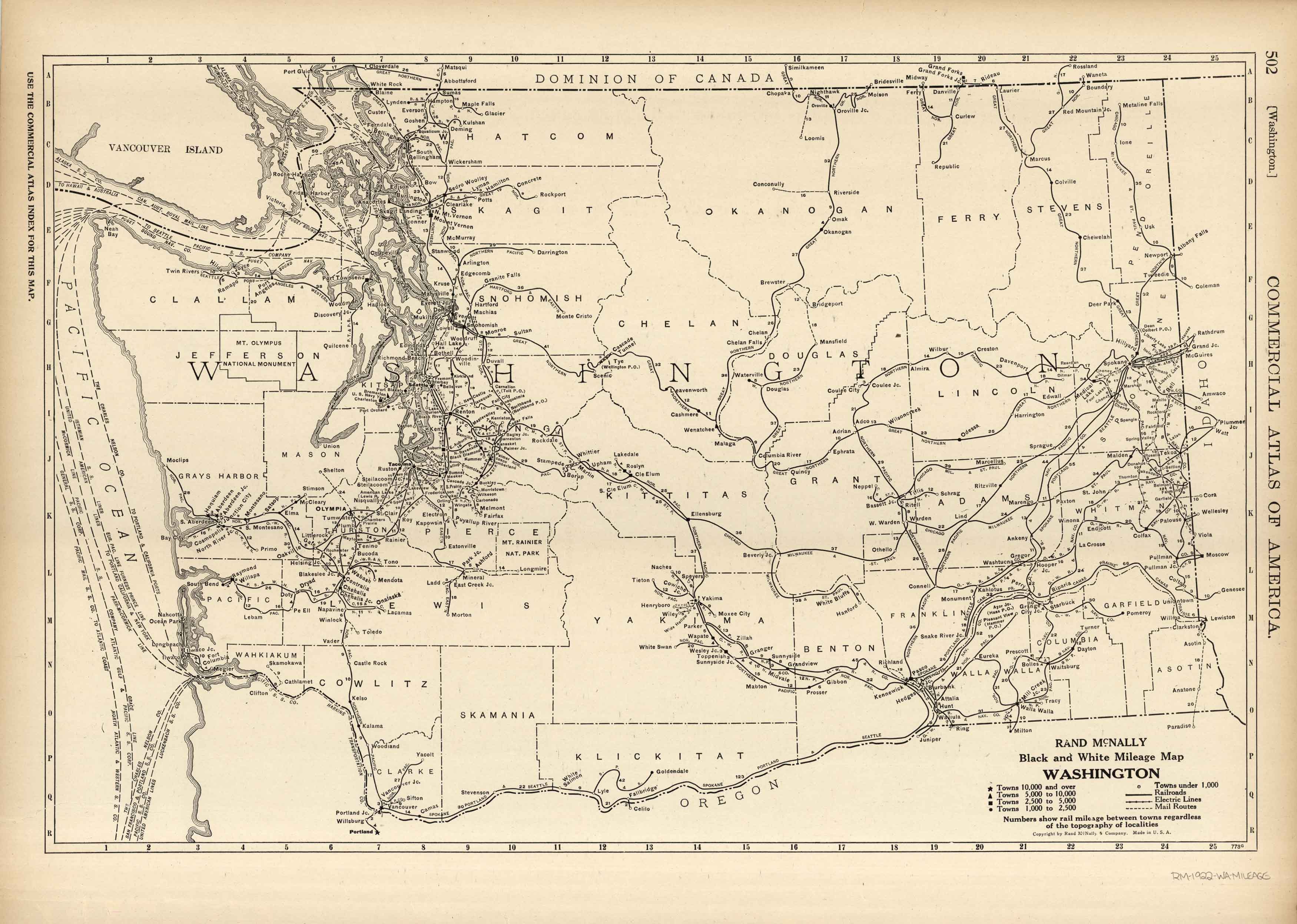 McNally's 1922 Mileage Map of Washington Art Source International