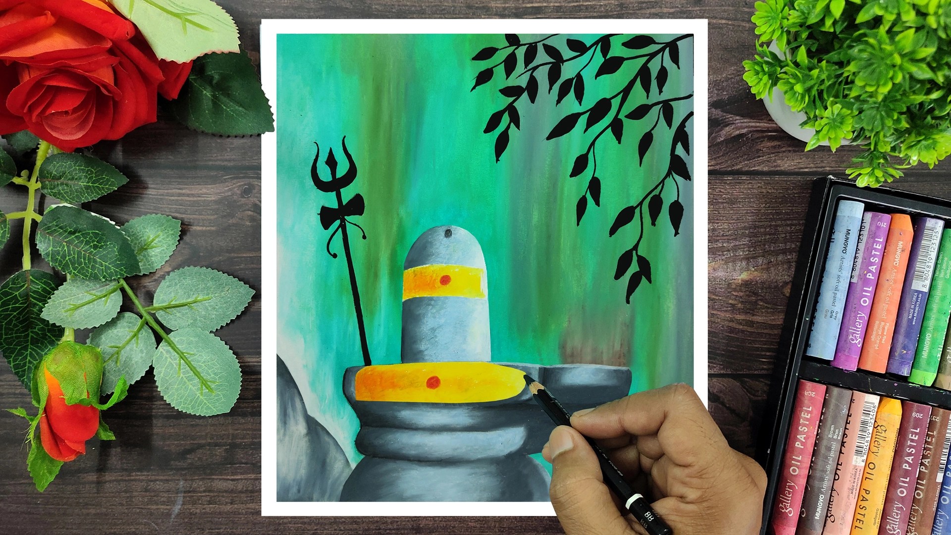 Drawing Lord Shiva's Shivling with Oil Pastels