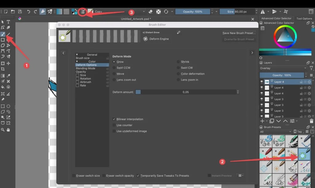 How to use Liquify in Krita Artwork Path
