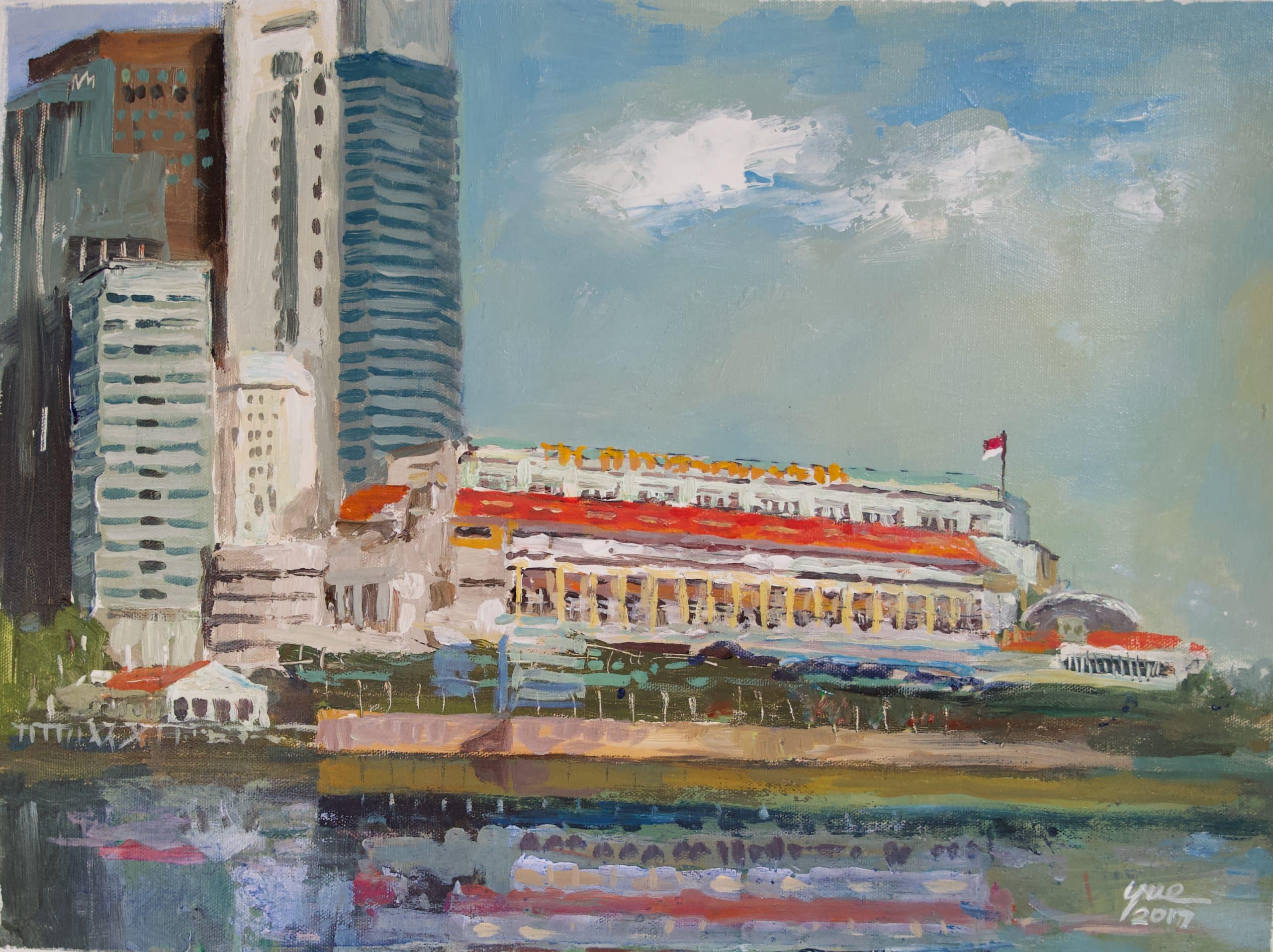 Acrylic Painting Fullerton Hotel Reflection, Singapore, 2017 (Sold)