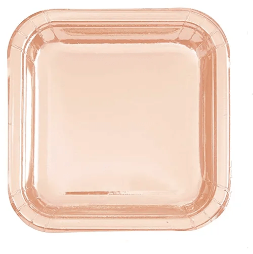Metallic Rose Gold Square Plates 9in 8ct Party Store Miami FL Same