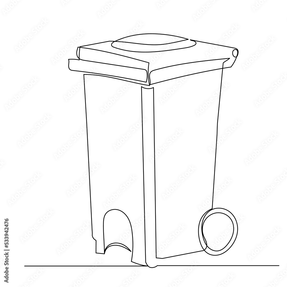 trashcan one line drawing, sketch, isolated vector Stock Vector Adobe