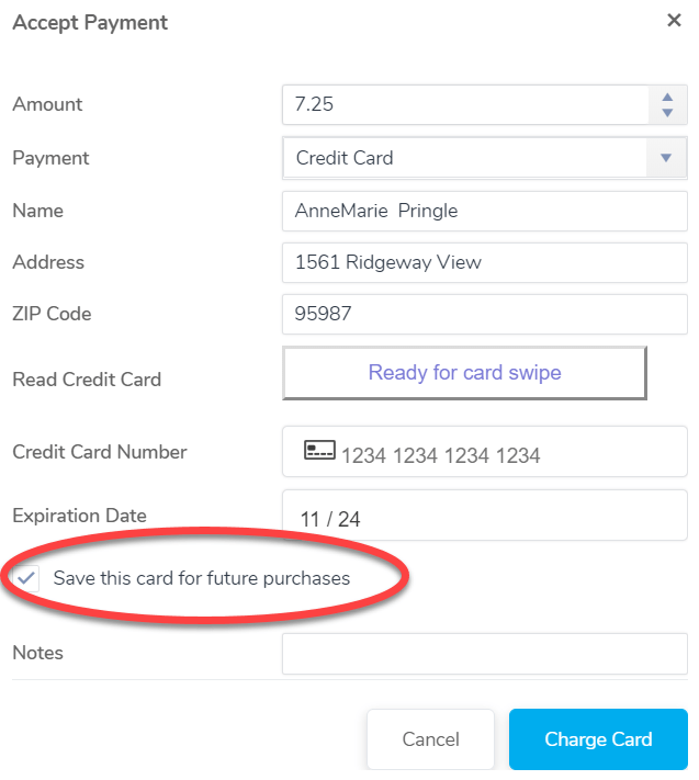 Save a credit card to an account ASAP Vanco