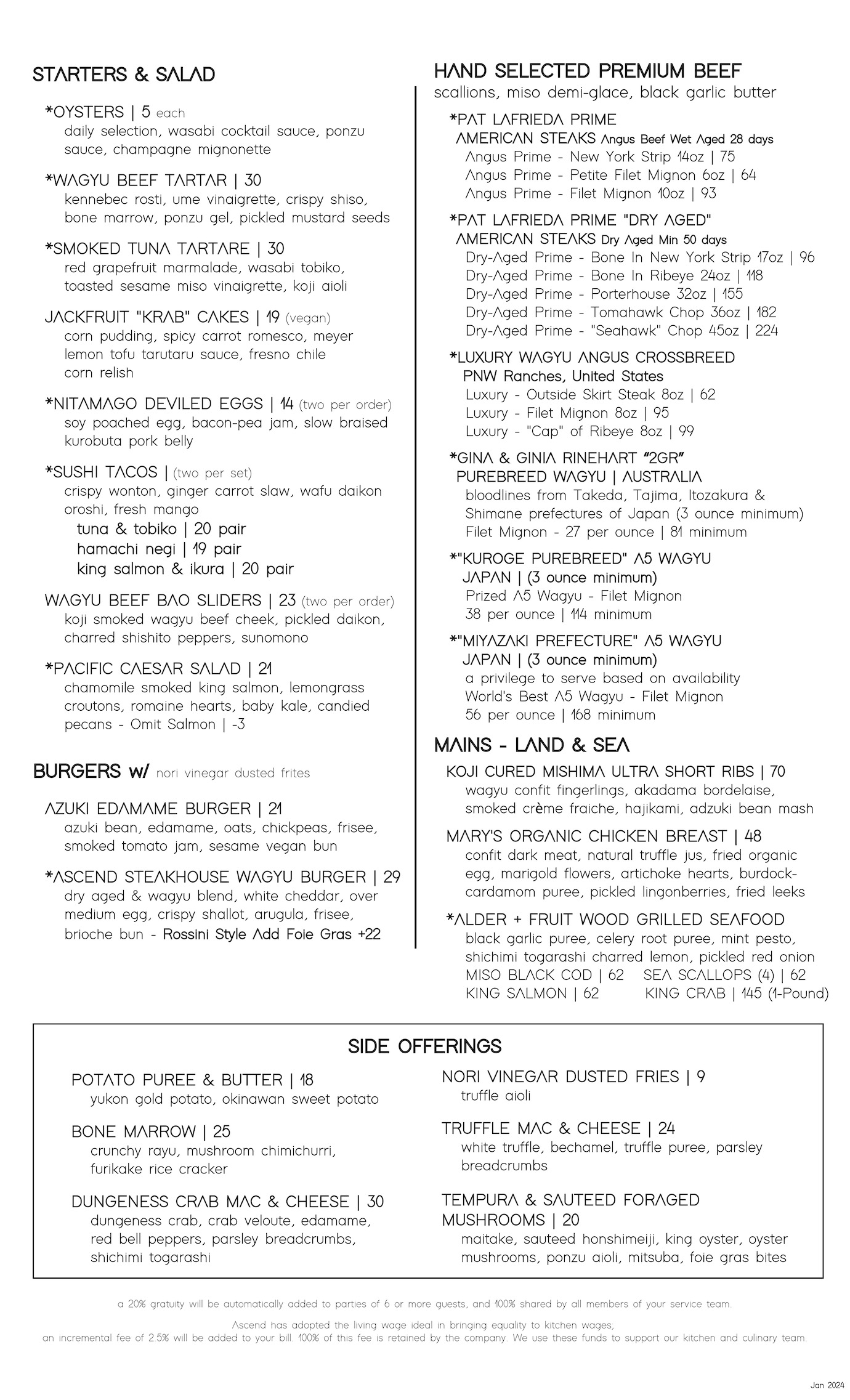 Lounge Menu Ascend Prime Steak & Sushi