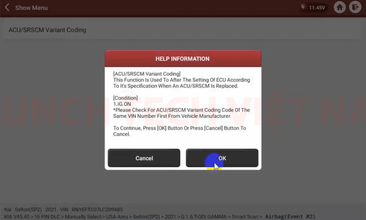 Quy trình Variant Coding hộp túi khí ACU xe KIA SELTOS 2021