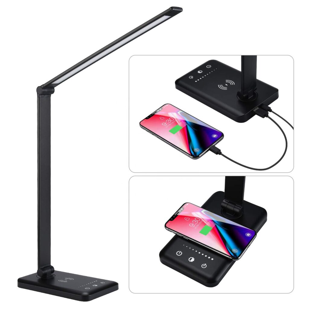 LED Table Desk Lamp Wireless Phone Charger Table Reading Light Portable
