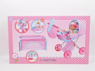 My Sweet Baby Doll Combo Set Pram, playpen & diaper bag with accessories Kids at ASDA